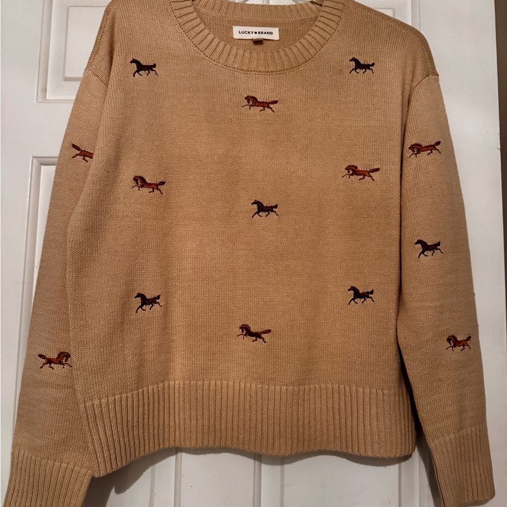 Lucky Brand Beige Sweater with Horse Motif